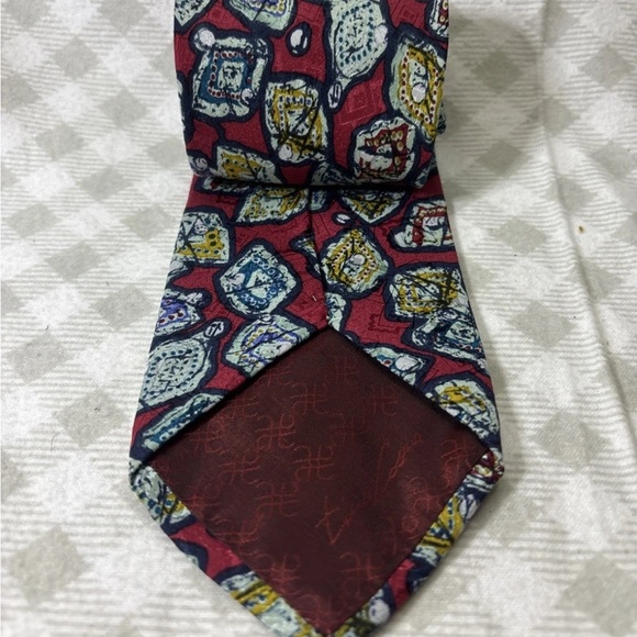 Tino Cosma 100% Italian Silk Necktie Red And Blue Pattern - Picture 2 of 5